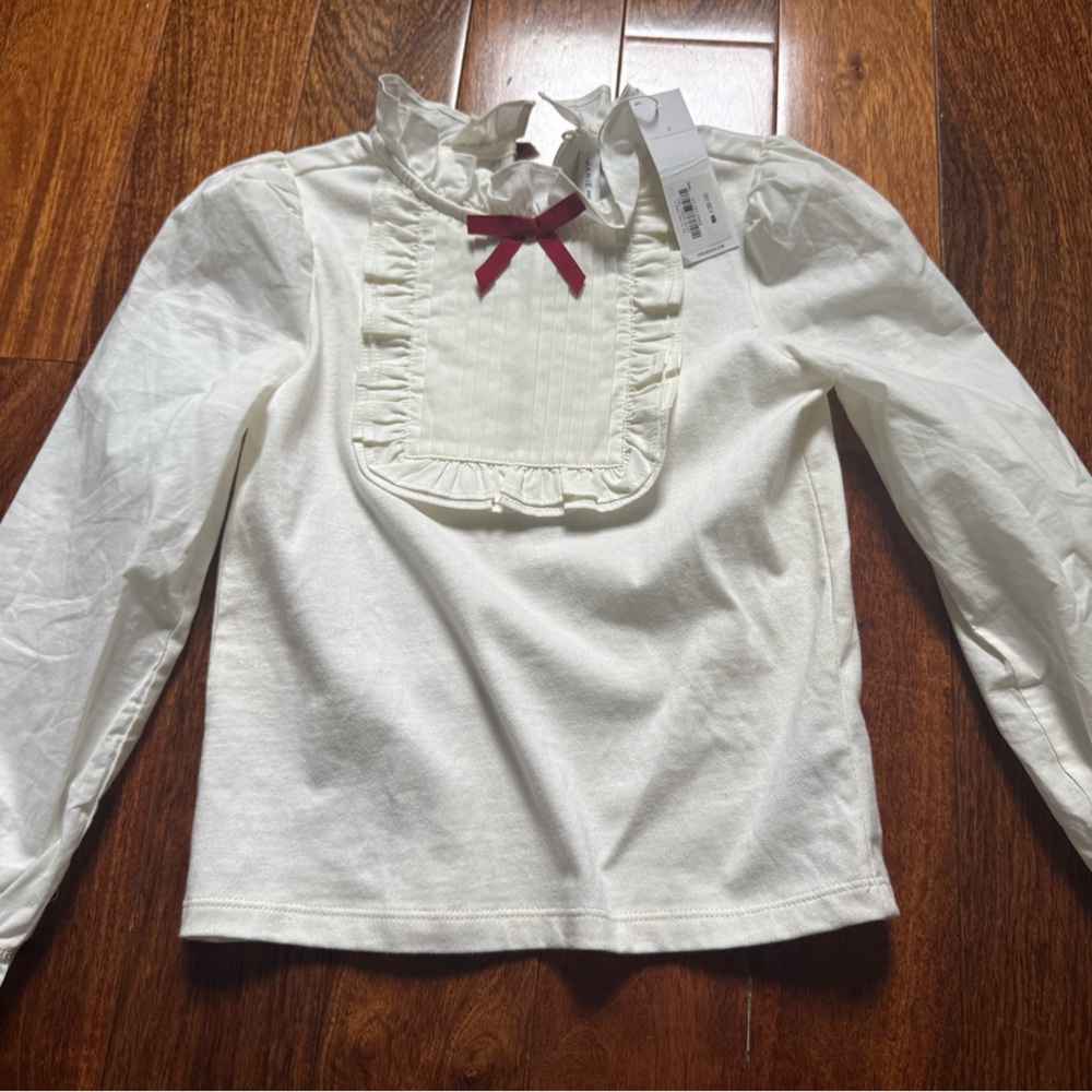 janie and jack long sleeve shirt with red bow detail